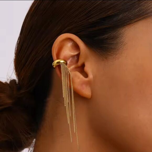 New Elegant Gold Ss Chain Ear Cuff Curated Ear Stacking Earring 1 Pc - Picture 1 of 8